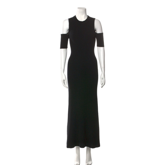Shaina Mote Dresses & Skirts - Shaina Mote Black Wool Cold Shoulder Maxi Dress – Minimalist Evening Gown– Small